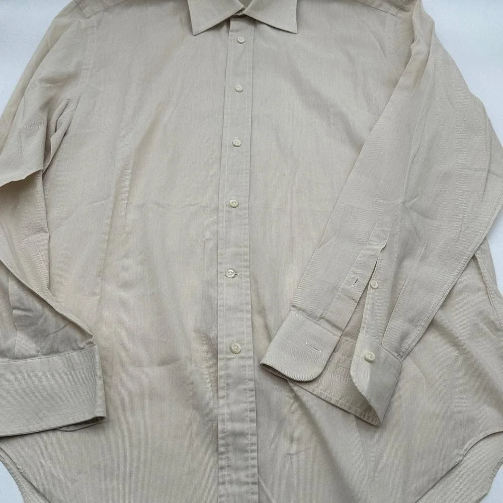 Ermenegildo Zegna Mens Beige Micro Stripe Cotton Button Down‎ Shirt Size 42 16.5
